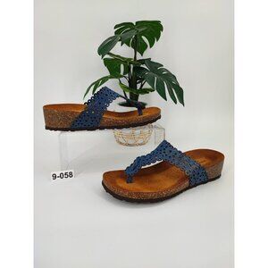 Sophia Milano Women's Cork Sole Blue Leather Sandals Size 9 US